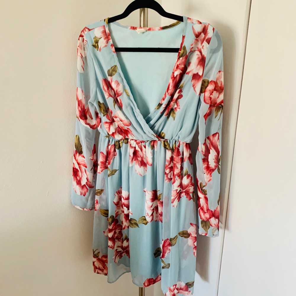 Blue flora chiffon dress